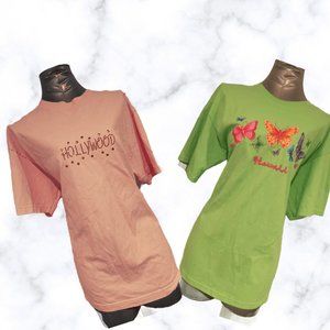 ♣♣ Lime Green "Hawaii"  & Pink "Hollywood" T-Shirt